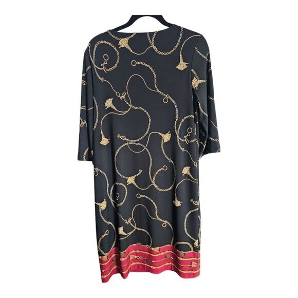 CHICO'S Printed Chain Print Black Shift Dress - Size 1 US 8/10 - Picture 4 of 11